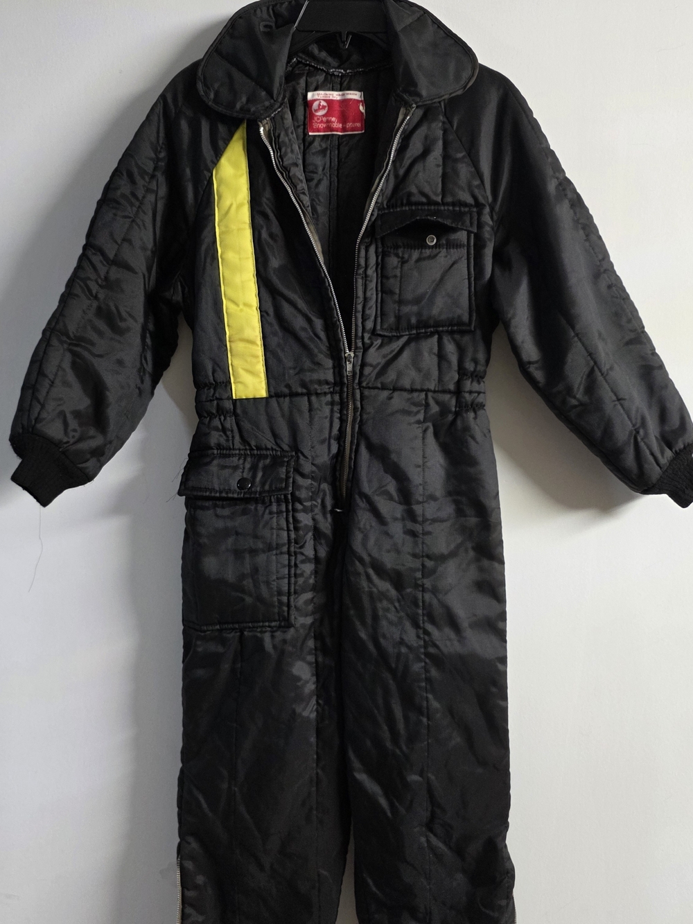 Vintage JCPenney Snowmobile Snowsuit One Piece Black Yellow Ski Suit Size M Est